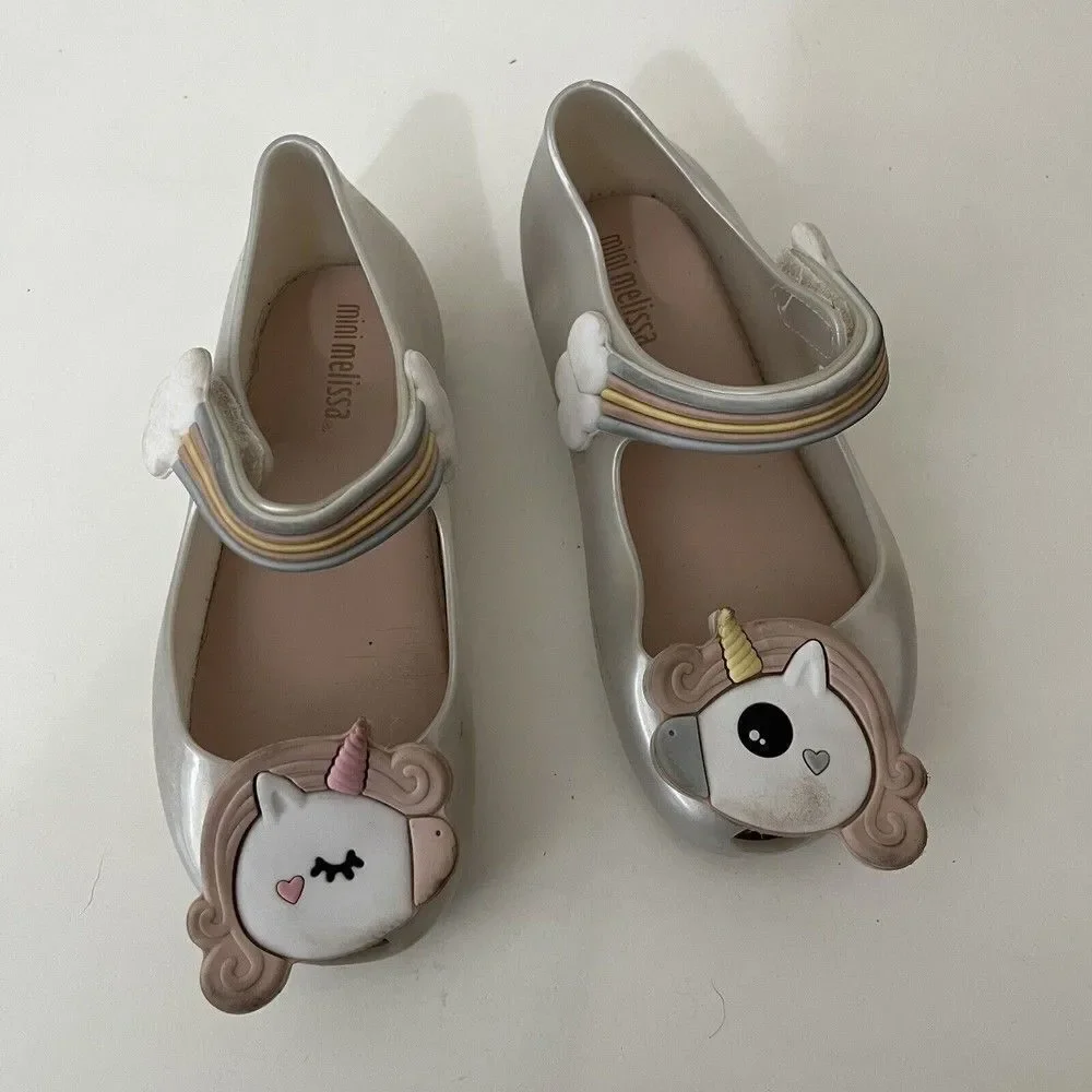 Mini Melissa Ultragirl White Pearl Unicorn Rainbow Shoes Toddler Girls Size 9